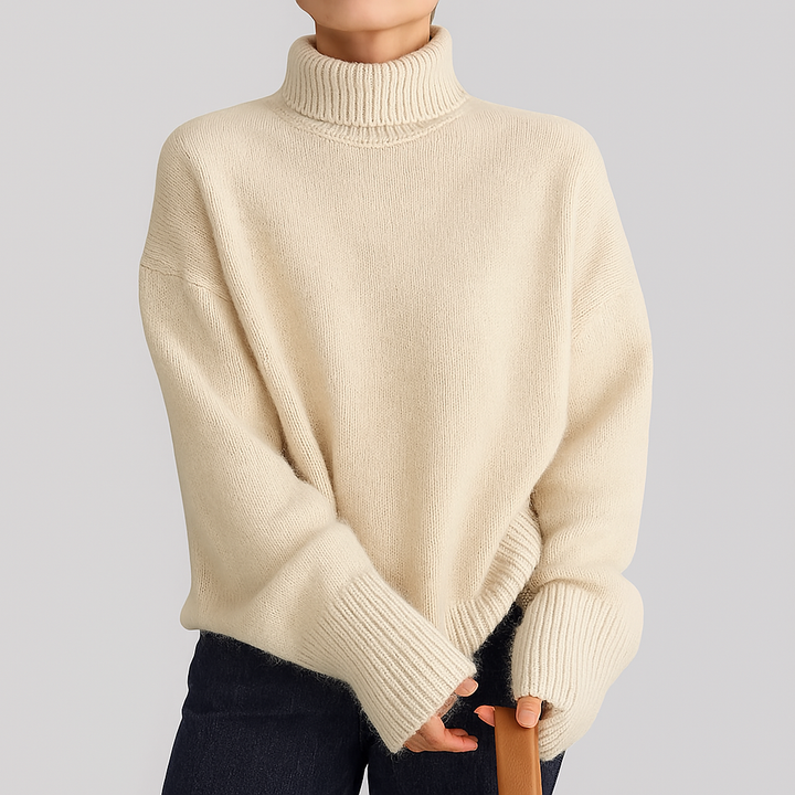 Women's Turtleneck Relaxed Fit Sweater with Ribbed Cuffs