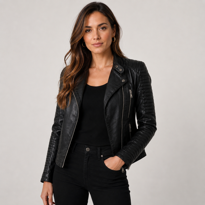 Women's Biker Jacket with Zip Pockets