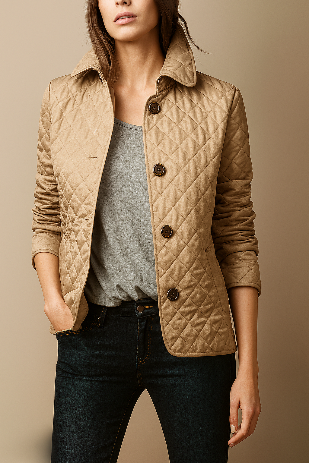 Women's Diamond-Quilted Jacket with Stand Collar