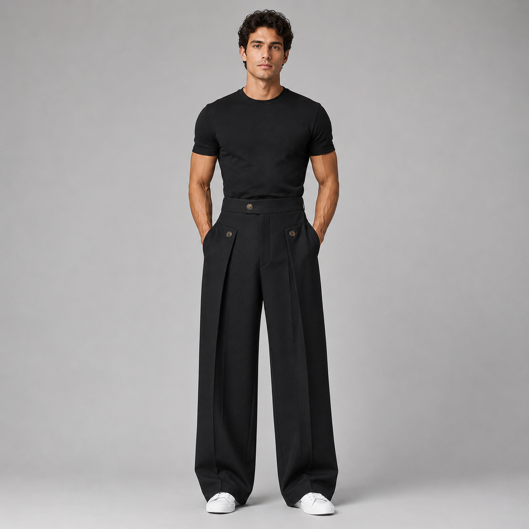 Men's Wide-Leg Pleated Trousers in Relaxed Fit