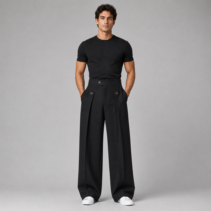Men's Wide-Leg Pleated Trousers in Relaxed Fit