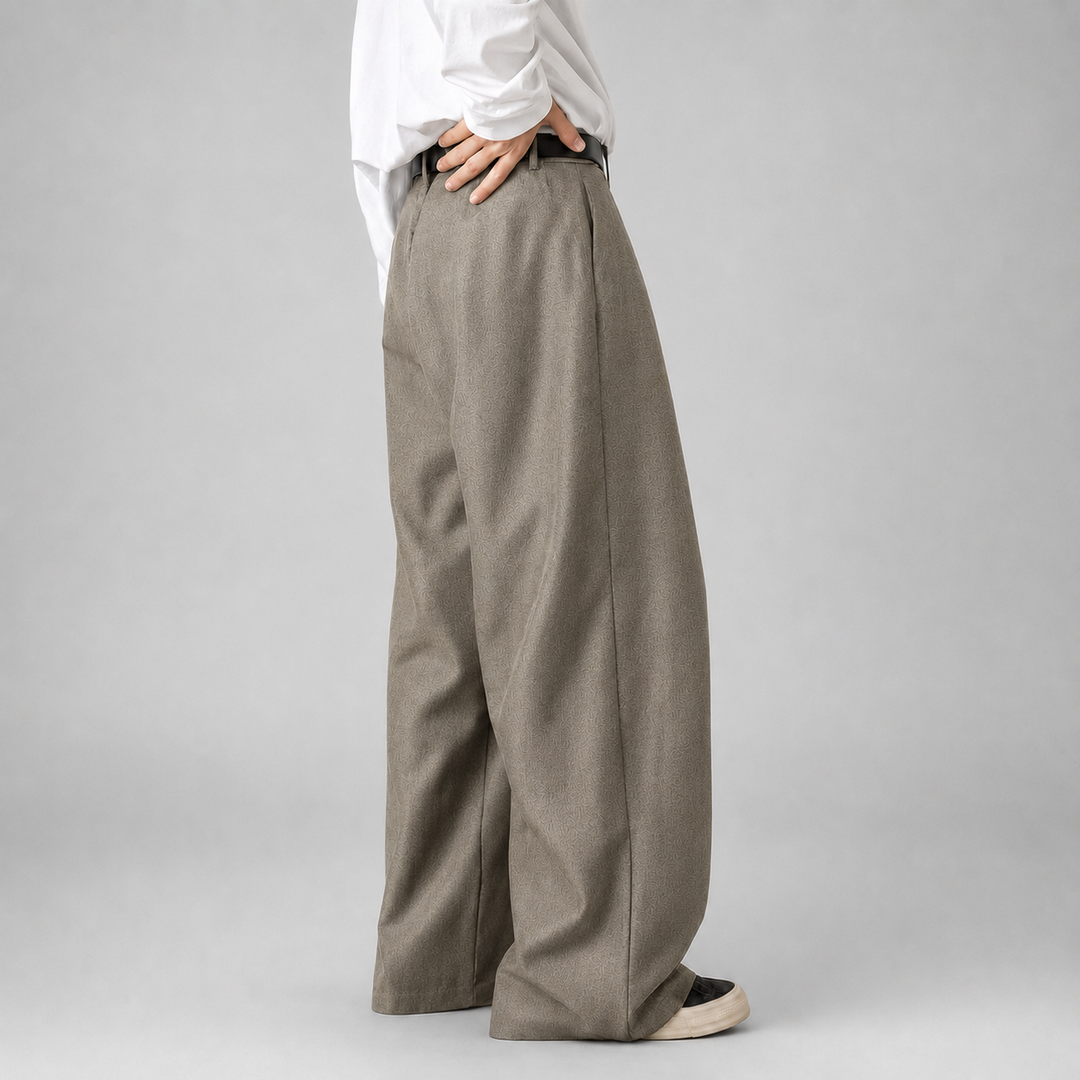 Men's Wide Leg Pleated Dress Pants High Rise