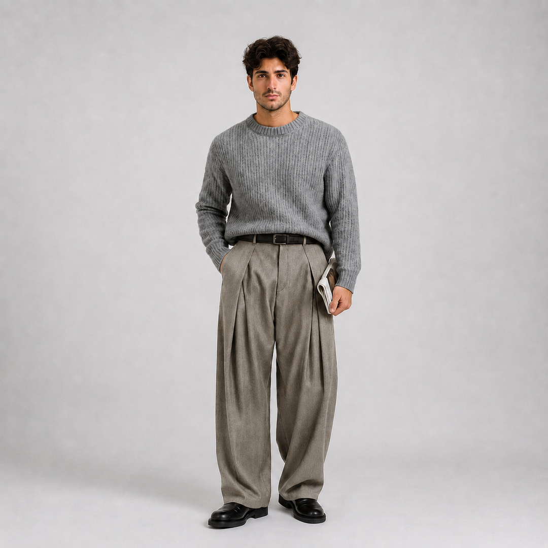Men's Wide Leg Pleated Dress Pants High Rise