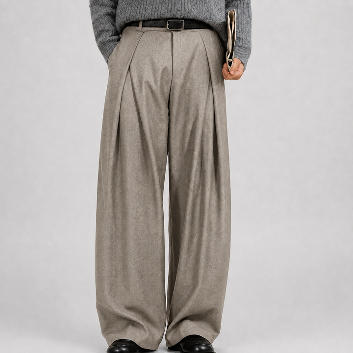 Men's Wide Leg Pleated Dress Pants High Rise