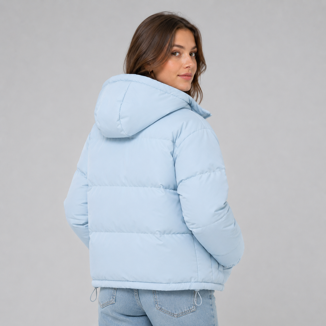 Women's Hooded Puffer Jacket with Zip Front