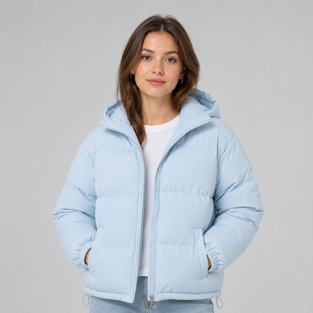 Women's Hooded Puffer Jacket with Zip Front