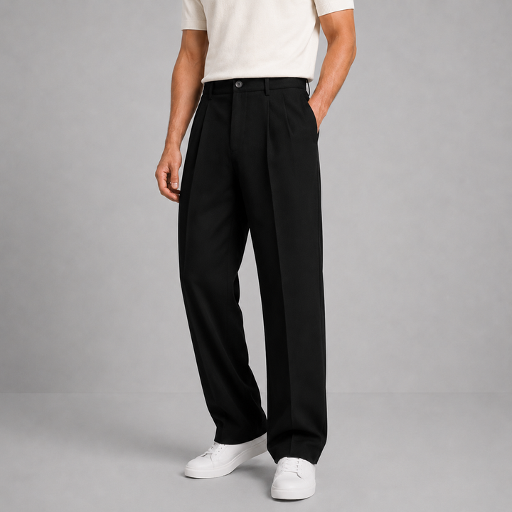 Men's Straight Leg Pleated Trousers in Relaxed Fit
