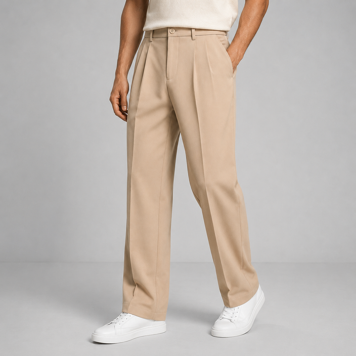 Men's Straight Leg Pleated Trousers in Relaxed Fit