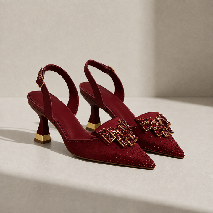 Women's Crystal Gem Slingback Kitten Heels