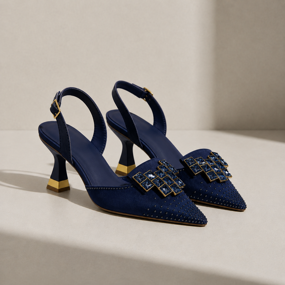 Women's Crystal Gem Slingback Kitten Heels