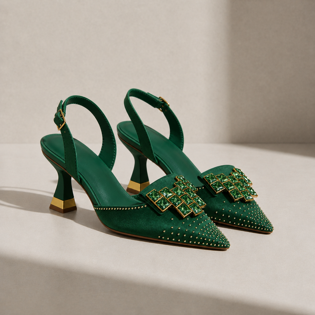 Women's Crystal Gem Slingback Kitten Heels