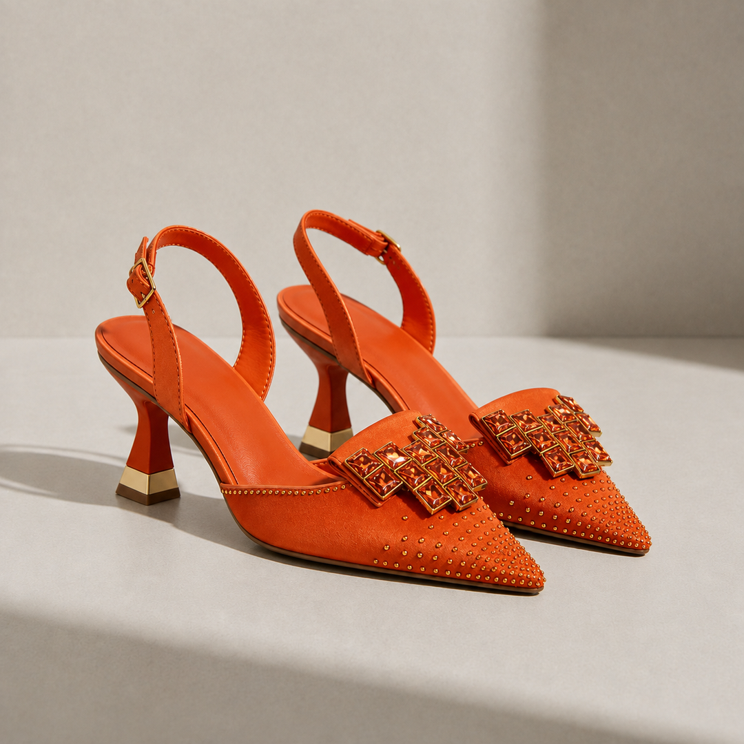 Women's Crystal Gem Slingback Kitten Heels