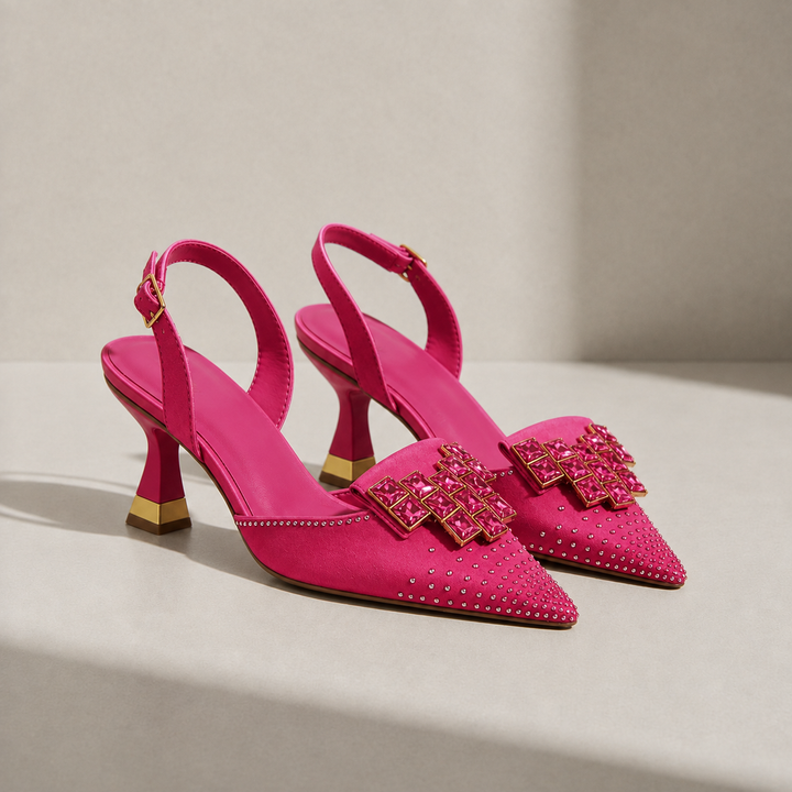 Women's Crystal Gem Slingback Kitten Heels