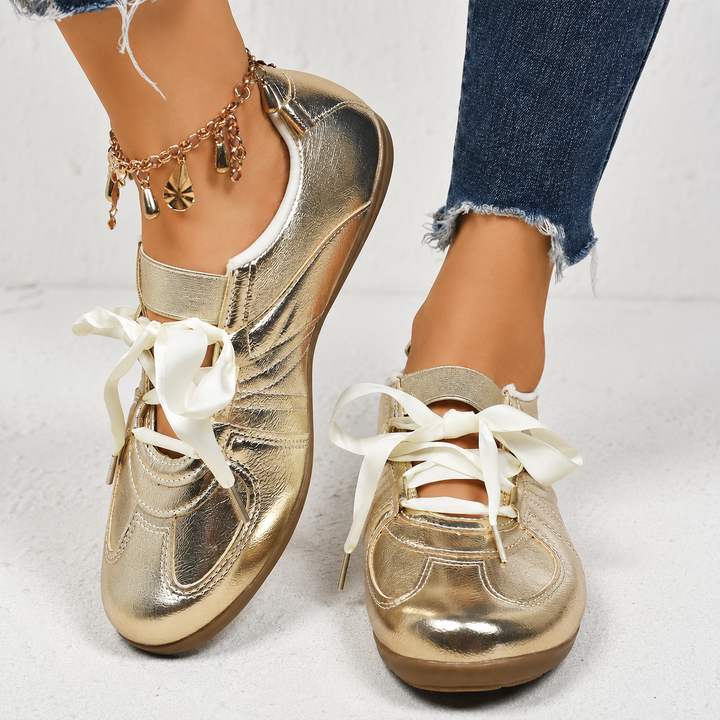 Women's Metallic Low-Top Sneakers with Ribbon Laces
