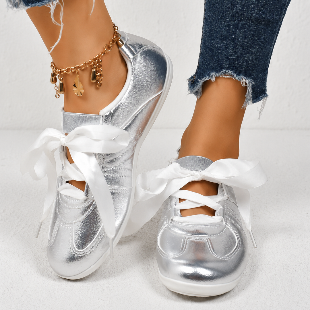 Women's Metallic Low-Top Sneakers with Ribbon Laces