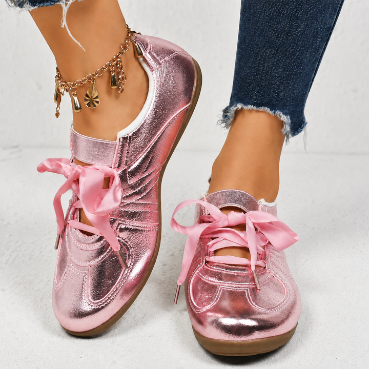 Women's Metallic Low-Top Sneakers with Ribbon Laces