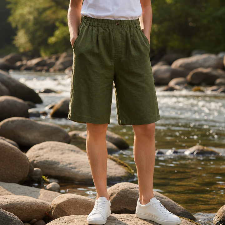 Men's Elastic Waist Bermuda Shorts with Side Pockets