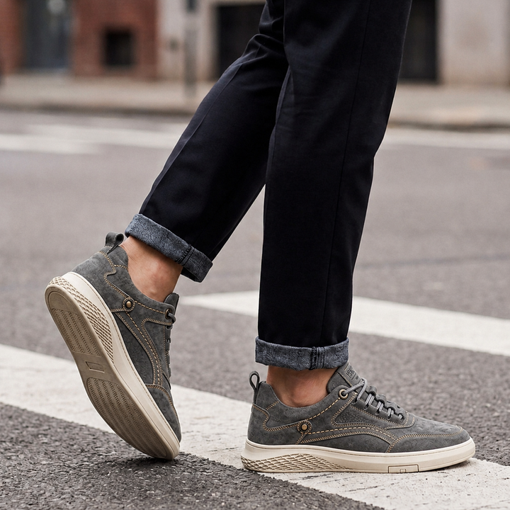 Men's Faux Suede Retro Sneakers with Lace-Up Closure