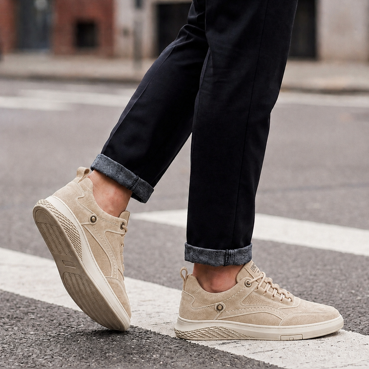 Men's Faux Suede Retro Sneakers with Lace-Up Closure