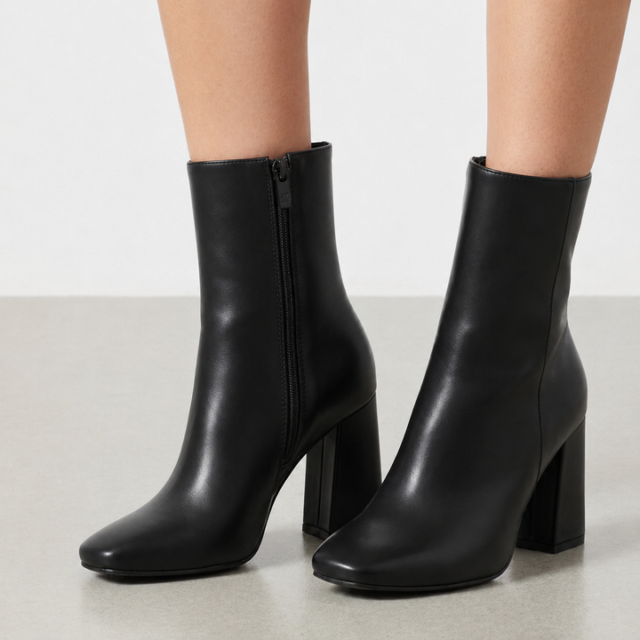 Women's Block Heel Ankle Boots with Side Zip