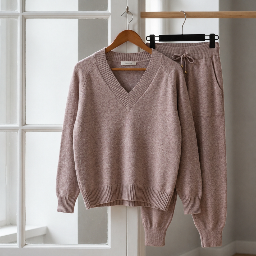 Women's Knit V-Neck Lounge Set with Jogger Pants