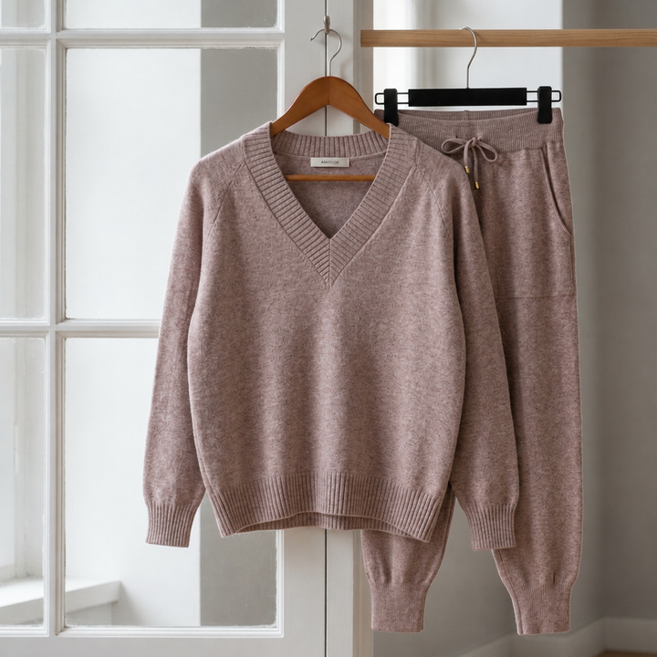 Women's Knit V-Neck Lounge Set with Jogger Pants