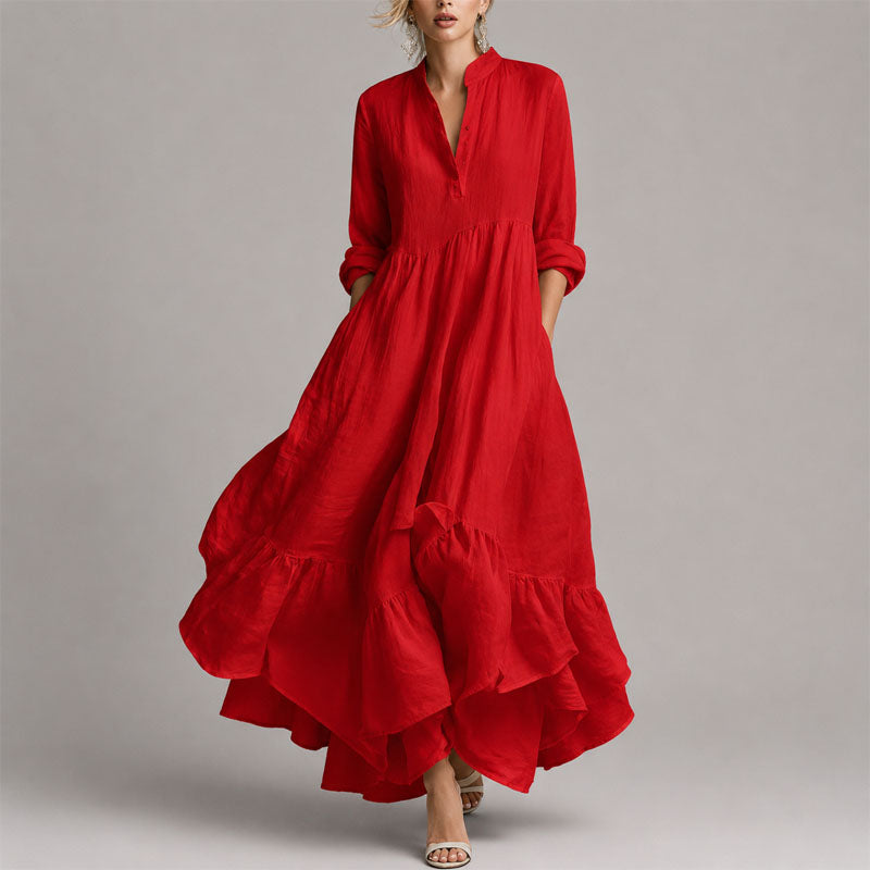 Women's Linen Tiered Maxi Dress with Ruffle Hem