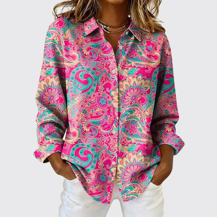 Women's Paisley Print Button-Up Blouse