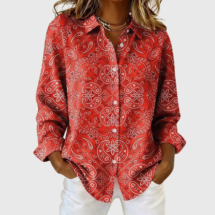 Women's Paisley Print Button-Up Blouse
