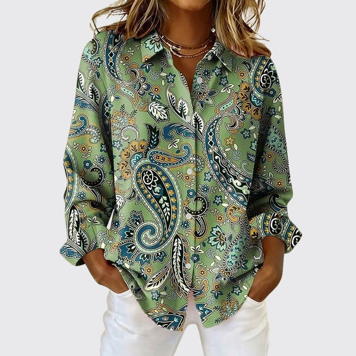 Women's Paisley Print Button-Up Blouse