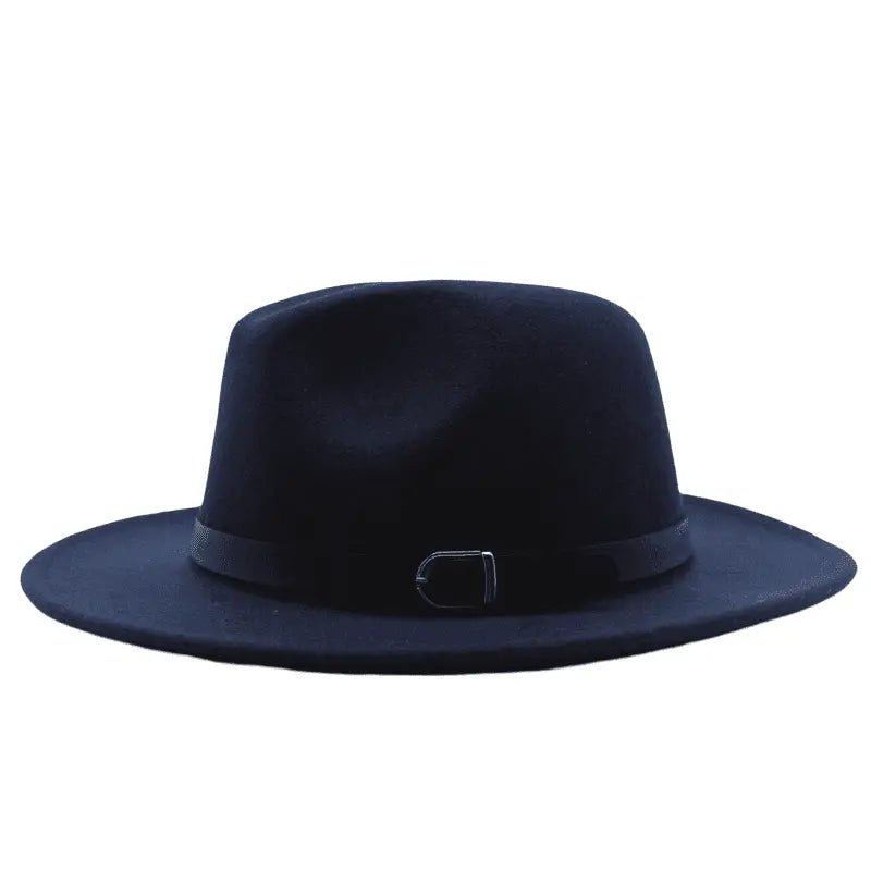 Wide Brim Fedora Hat with Buckle Strap Trim