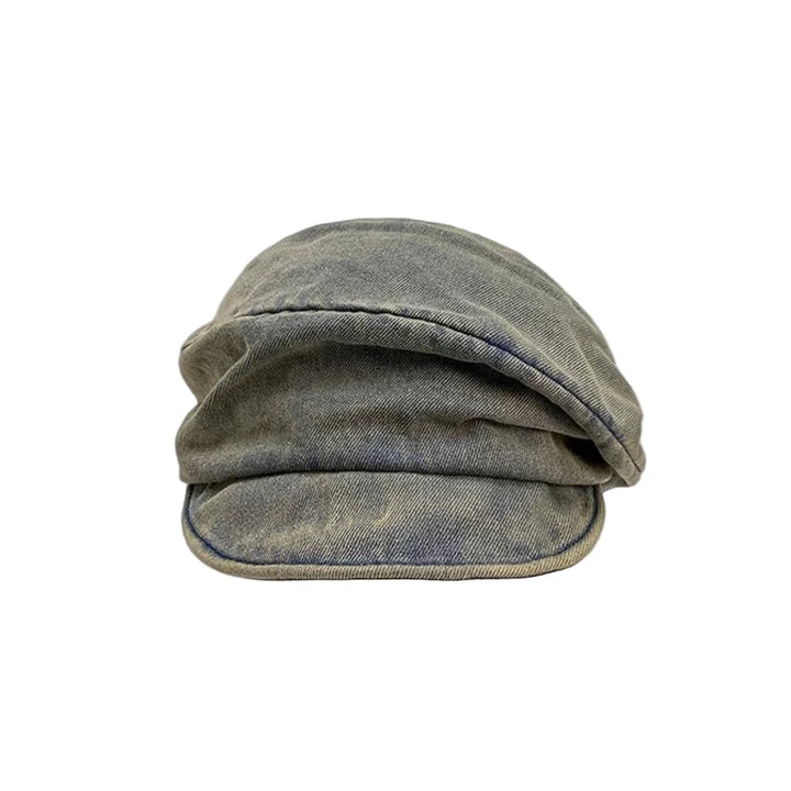 Washed Denim Newsboy Cap with Elastic Back Band