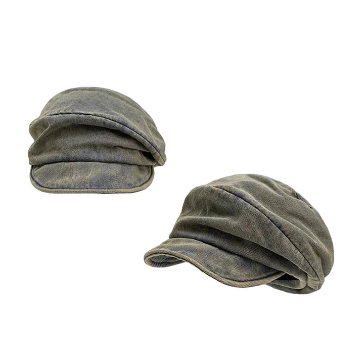 Washed Denim Newsboy Cap with Elastic Back Band