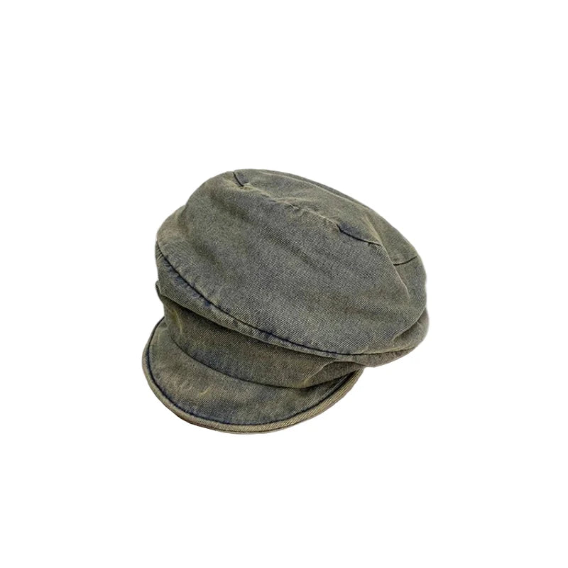 Washed Denim Newsboy Cap with Elastic Back Band