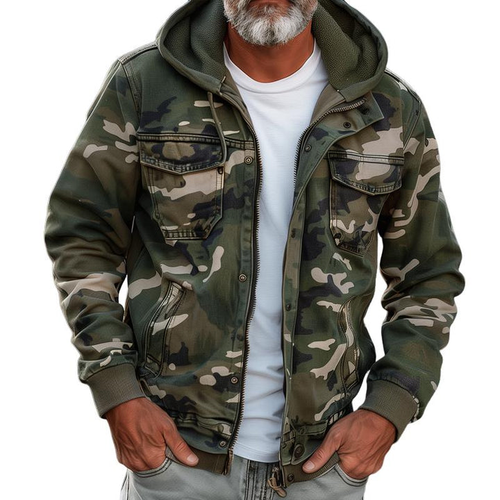Men's Camo Hooded Utility Jacket with Chest Pockets
