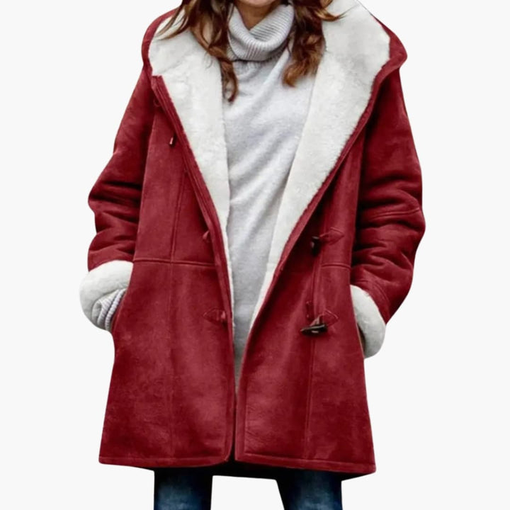 Women's Sherpa Lined Hooded Toggle Coat Mid-Thigh Length