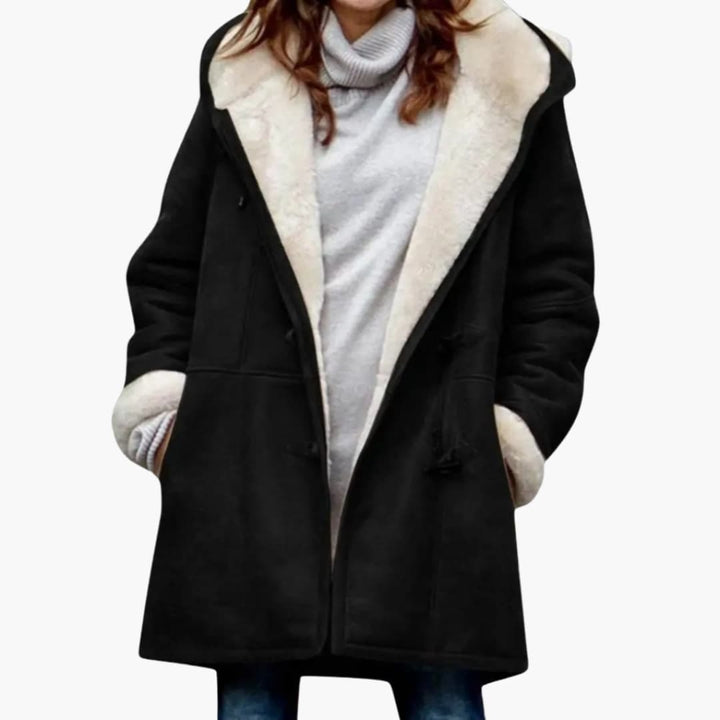 Women's Sherpa Lined Hooded Toggle Coat Mid-Thigh Length