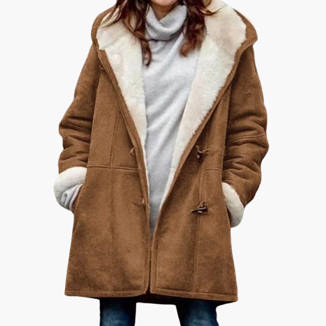 Women's Sherpa Lined Hooded Toggle Coat Mid-Thigh Length