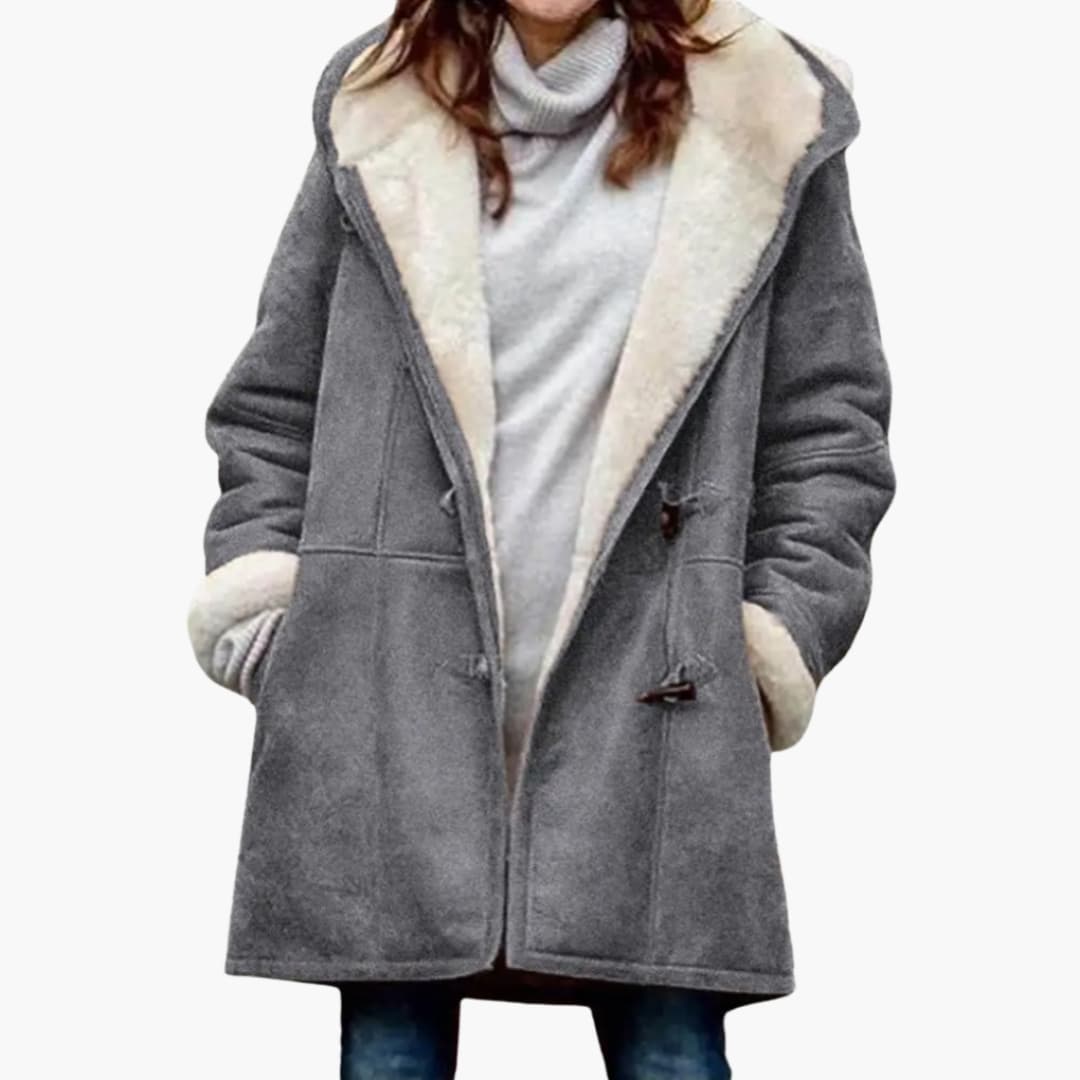 Women's Sherpa Lined Hooded Toggle Coat Mid-Thigh Length