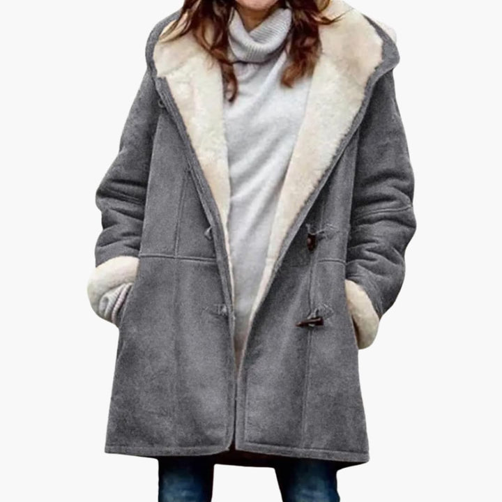 Women's Sherpa Lined Hooded Toggle Coat Mid-Thigh Length