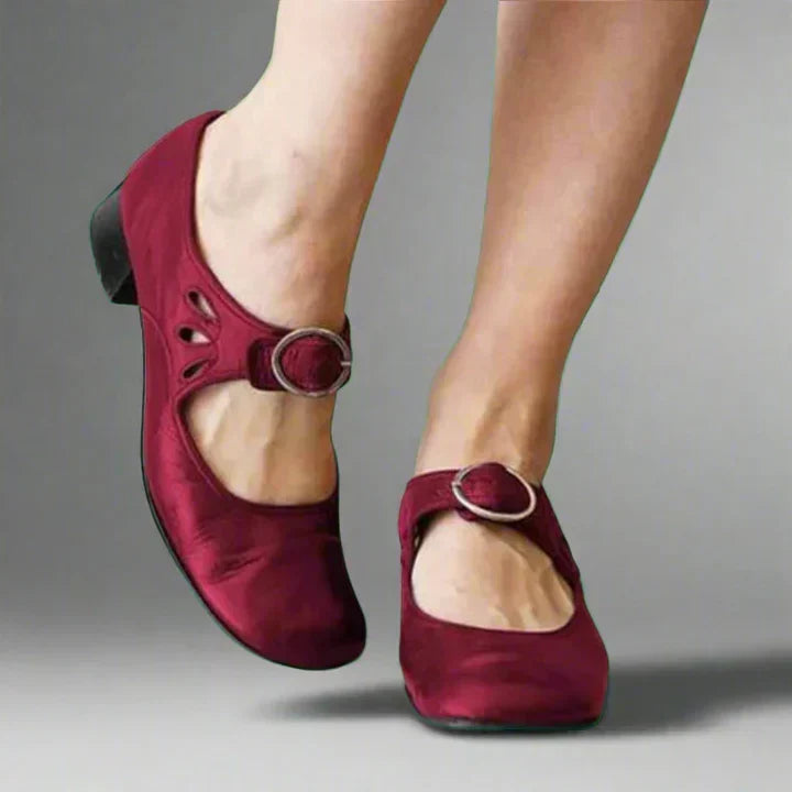Women's Leather Mary Jane Flats with Buckle Strap