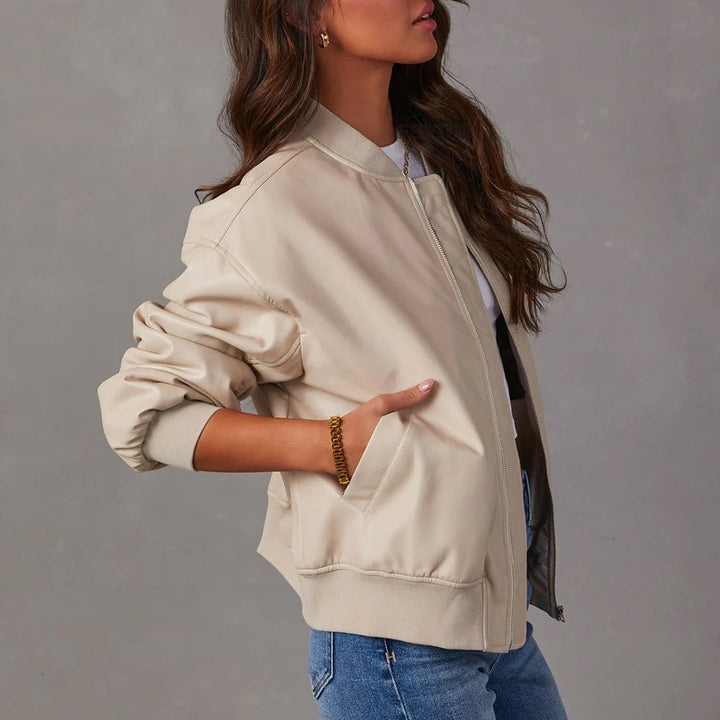 Women's Leather Bomber Jacket
