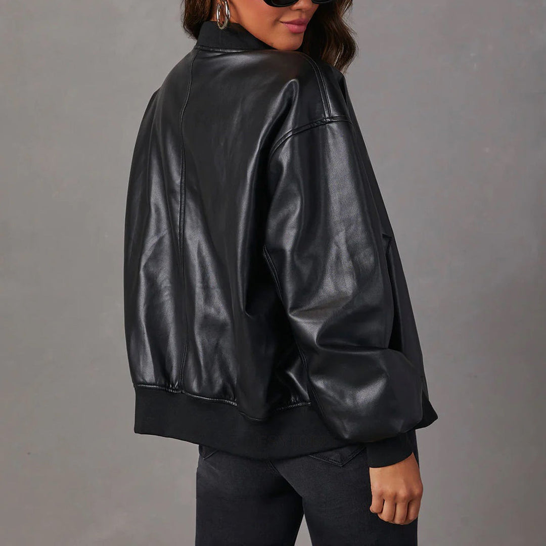 Women's Leather Bomber Jacket