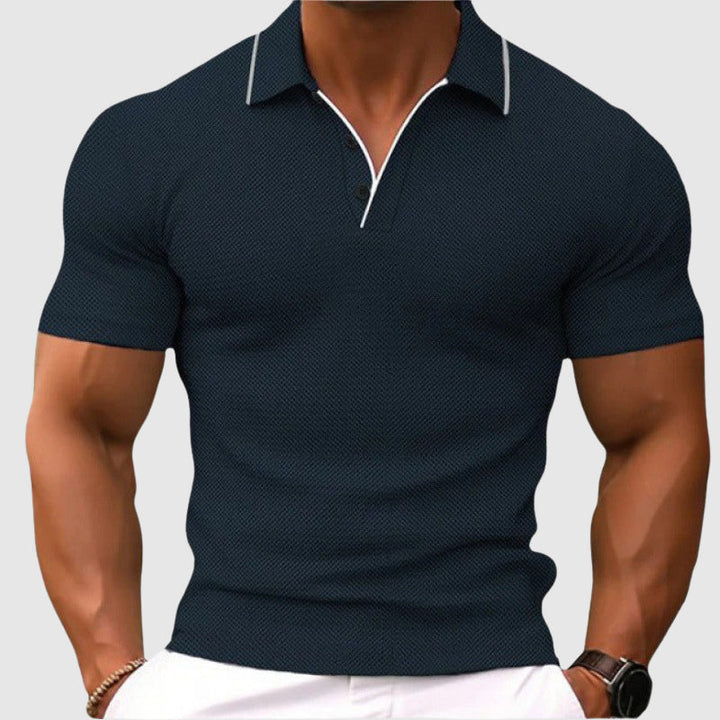 Men's Textured Knit Polo Shirt with Contrast Trim