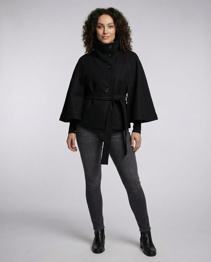 Women's Belted Funnel Neck Cape Coat