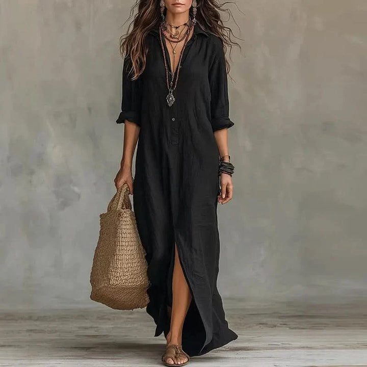 Women's Button Front Shirt Maxi Dress