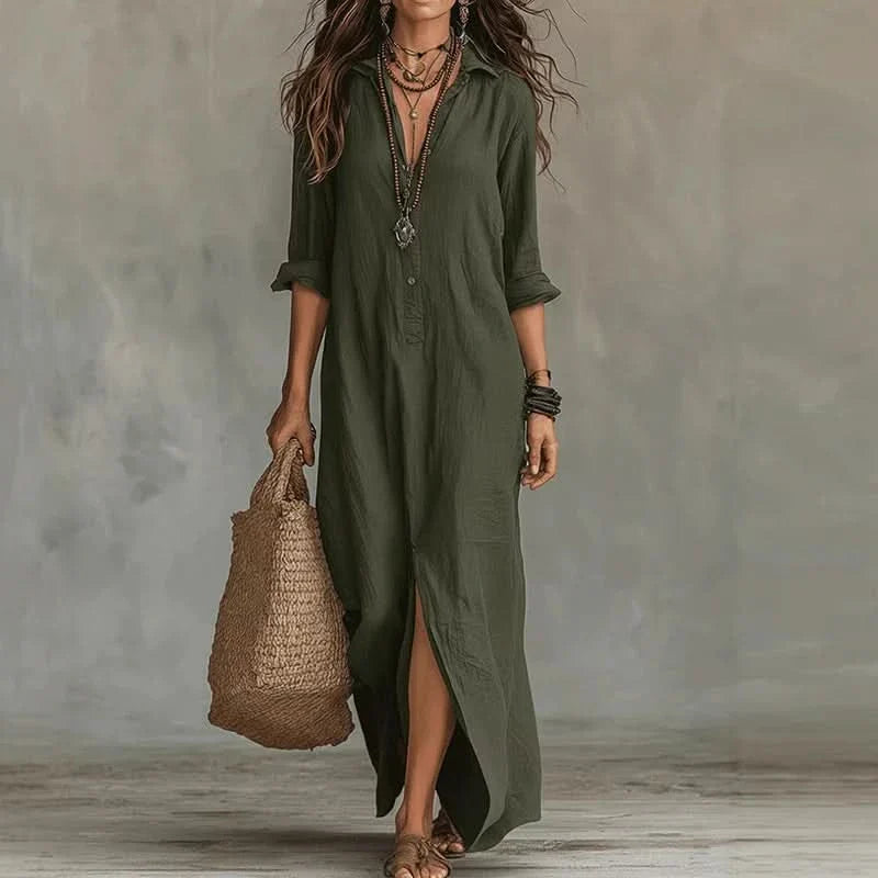 Women's Button Front Shirt Maxi Dress