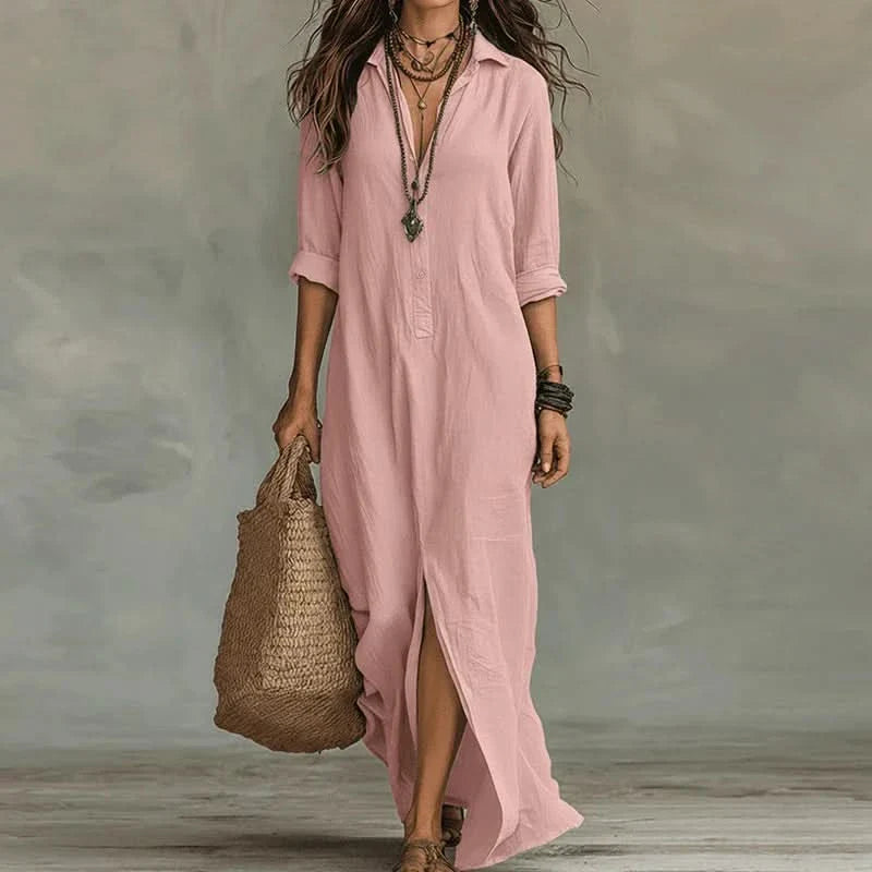 Women's Button Front Shirt Maxi Dress