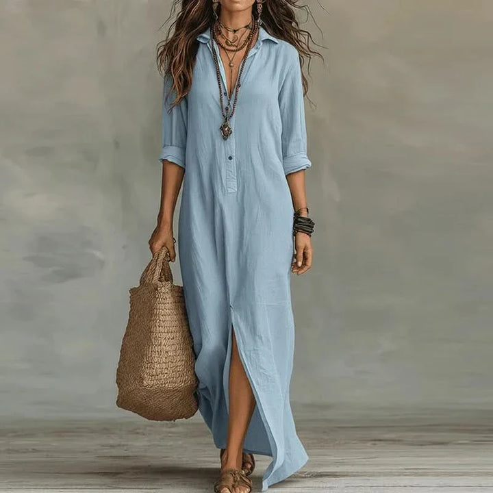 Women's Button Front Shirt Maxi Dress