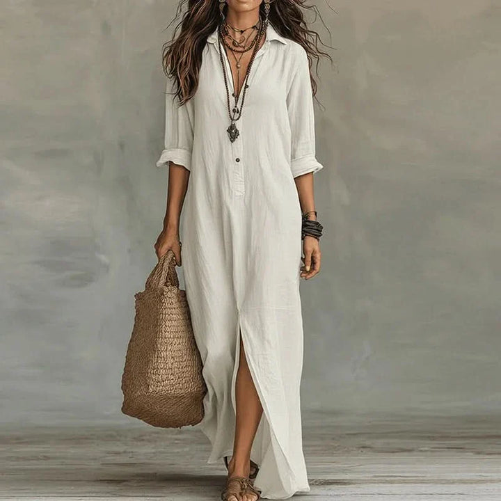 Women's Button Front Shirt Maxi Dress